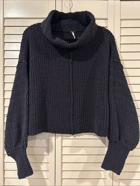 Free People Black Chunky Turtleneck Sweater Size S